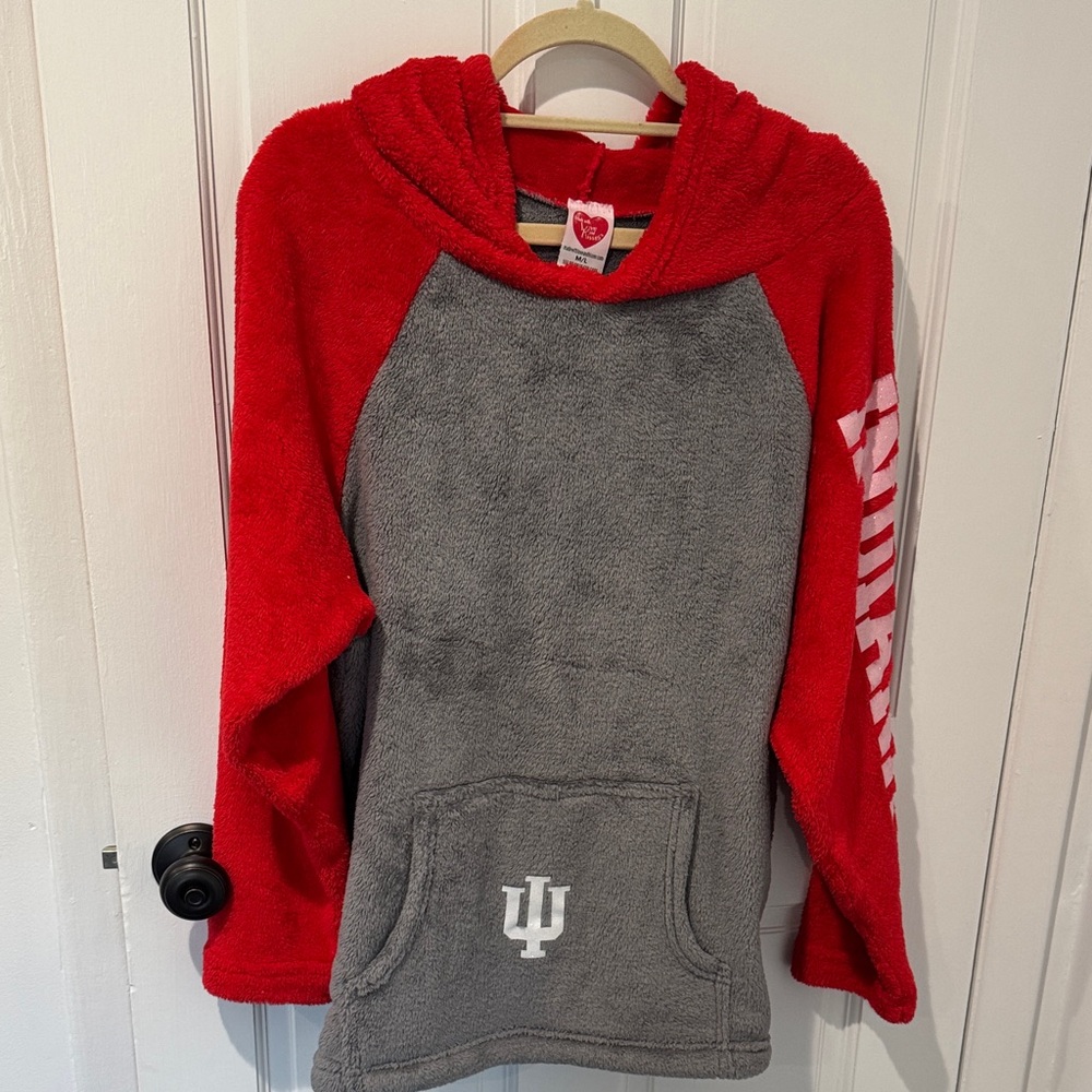 Red and Gray Hooded Plush Indiana Univeraity Sweatshirt.